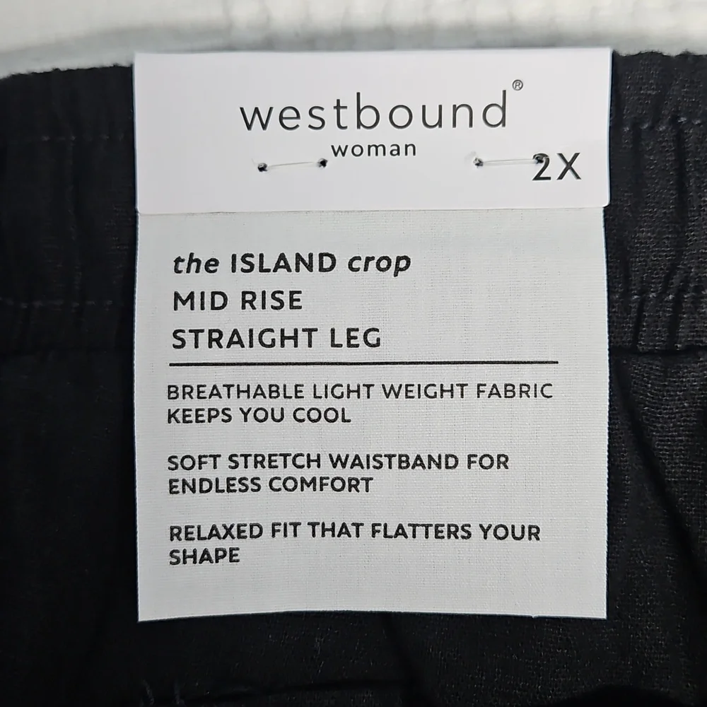 Westbound Linen Blend Mid Rise Straight Leg Lightweight Pant: Black: Size- 2X‎